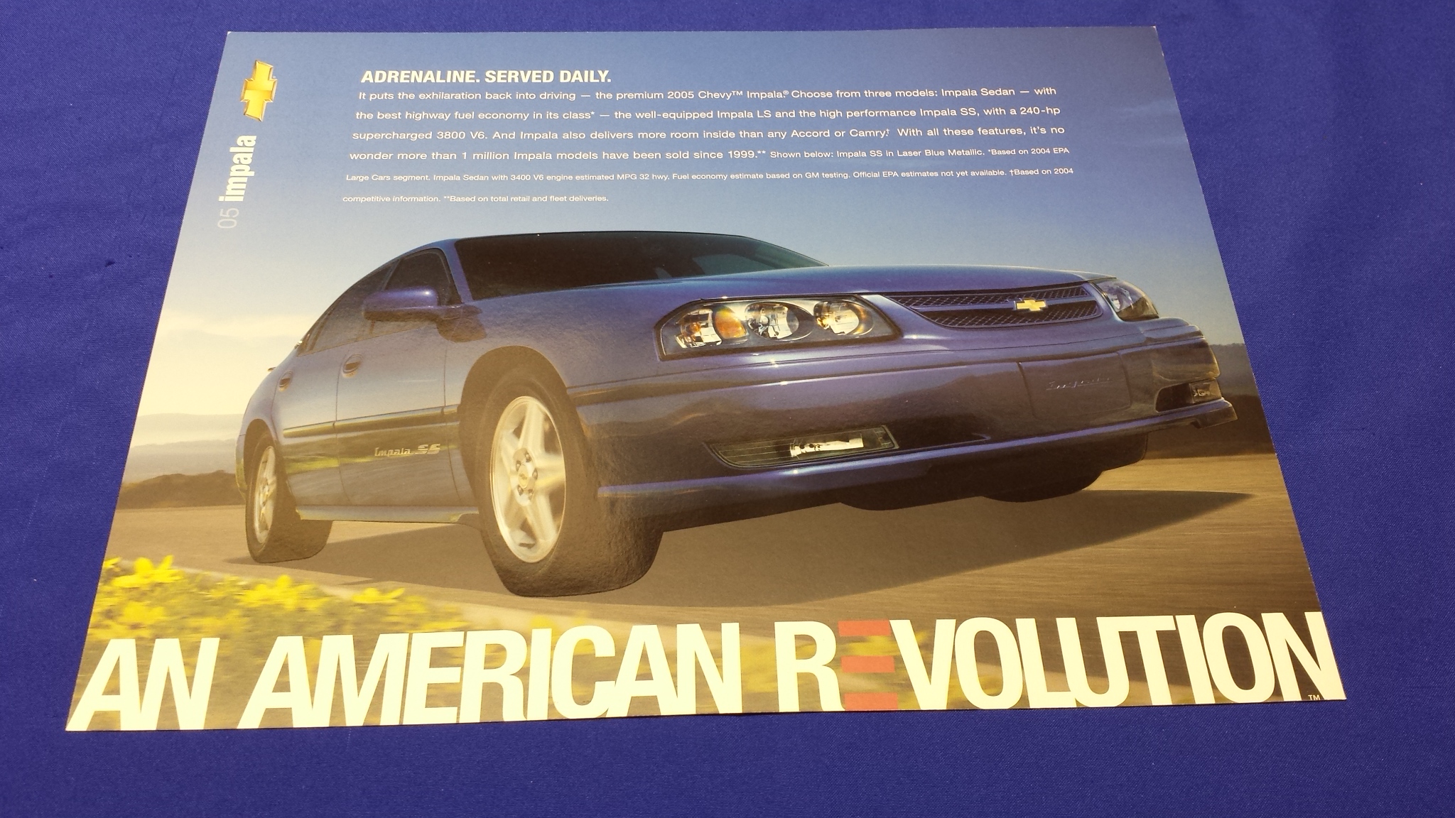 2005 Chevy Impala SS Supercharged Mini Poster Info Card BLUE